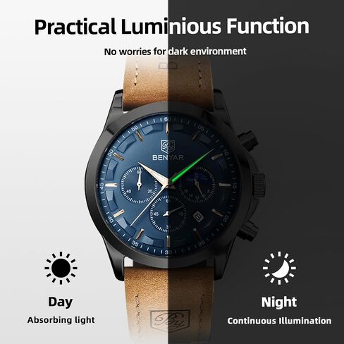 BY BENYAR Mens Watches Analog Quartz Chronograph Waterproof Wrist Watches for Men Fashion Business Work Casual Sport Designer Dress Watch with Calendar Elegant Gifts for Men in Kuwait
