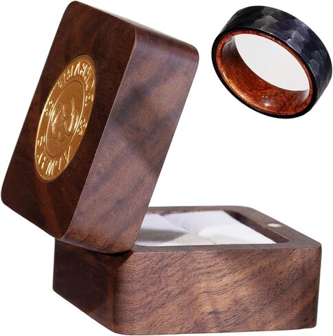 LerchPhi Hammered Tungsten Rings for Men, KOA Wood Rings Inlay Black Mens Wedding Band, 8MM Promise Rings For Him in Kuwait
