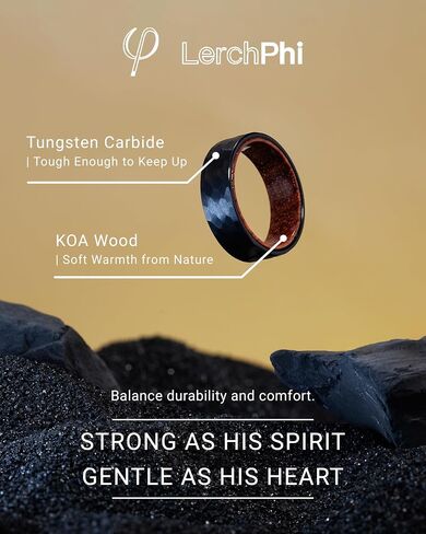 LerchPhi Hammered Tungsten Rings for Men, KOA Wood Rings Inlay Black Mens Wedding Band, 8MM Promise Rings For Him in Kuwait