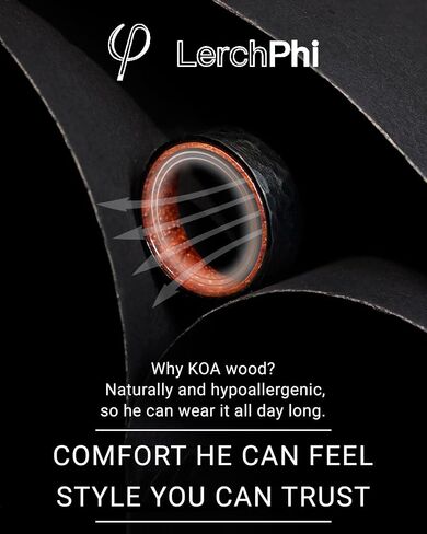 LerchPhi Hammered Tungsten Rings for Men, KOA Wood Rings Inlay Black Mens Wedding Band, 8MM Promise Rings For Him in Kuwait