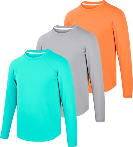 Big Elephant 3 Pack Boys Long Sleeve Rashguard-UPF 50+، قمصان رياضية سريعة الجفاف للشباب ، رقبة الطاقم التنفس in Kuwait
