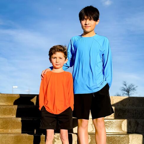 Big Elephant 3 Pack Boys Long Sleeve Rashguard-UPF 50+، قمصان رياضية سريعة الجفاف للشباب ، رقبة الطاقم التنفس in Kuwait