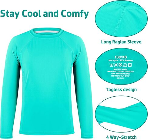Big Elephant 3 Pack Boys Long Sleeve Rashguard-UPF 50+، قمصان رياضية سريعة الجفاف للشباب ، رقبة الطاقم التنفس in Kuwait