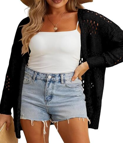 بالإضافة إلى حجم Cardigans الكروشيه ، سترة بوهو طويلة الأكمام طويلة الأكمام خفيفة الوزن مفتوحة مفتوحة الفضفاض in Kuwait