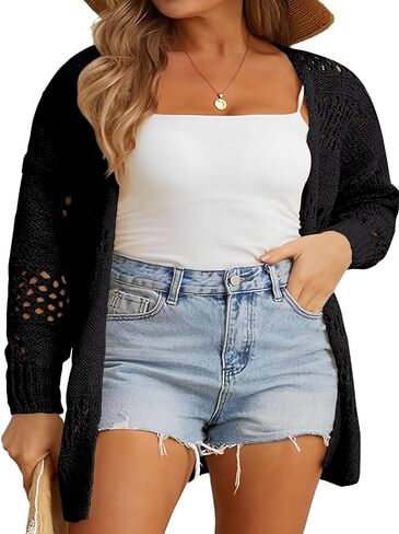 بالإضافة إلى حجم Cardigans الكروشيه ، سترة بوهو طويلة الأكمام طويلة الأكمام خفيفة الوزن مفتوحة مفتوحة الفضفاض in Kuwait