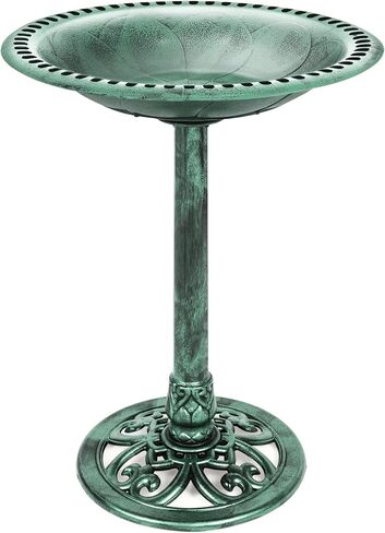 Best Choice Products 28in Pedestal Bird Bath, Vintage Outdoor Resin Accent Decoration w/Fleur-de-Lis Accents - Green in Kuwait