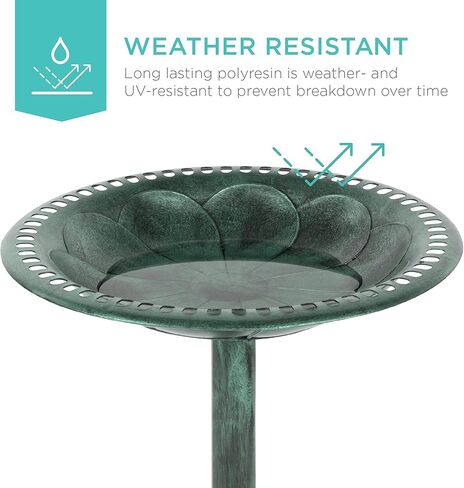 Best Choice Products 28in Pedestal Bird Bath, Vintage Outdoor Resin Accent Decoration w/Fleur-de-Lis Accents - Green in Kuwait