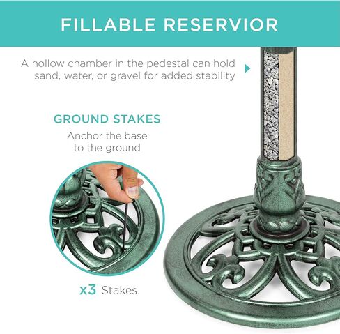 Best Choice Products 28in Pedestal Bird Bath, Vintage Outdoor Resin Accent Decoration w/Fleur-de-Lis Accents - Green in Kuwait