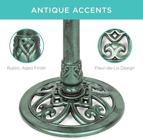 Best Choice Products 28in Pedestal Bird Bath, Vintage Outdoor Resin Accent Decoration w/Fleur-de-Lis Accents - Green in Kuwait