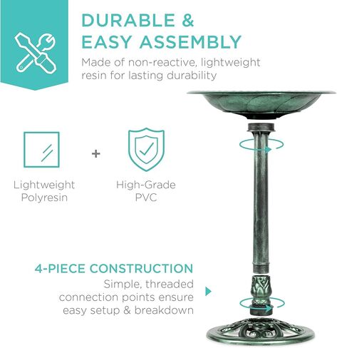 Best Choice Products 28in Pedestal Bird Bath, Vintage Outdoor Resin Accent Decoration w/Fleur-de-Lis Accents - Green in Kuwait