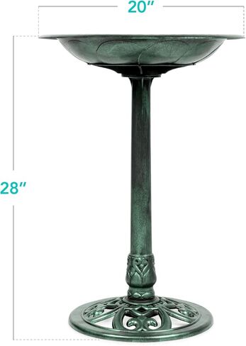 Best Choice Products 28in Pedestal Bird Bath, Vintage Outdoor Resin Accent Decoration w/Fleur-de-Lis Accents - Green in Kuwait