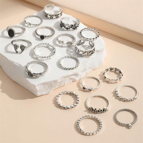 Gothic Knuckle Rings Set for Women, Black Silver Stackable Rings, Vintage Snake Joint Finger Stacking, Boho Y2K Punk Goth Grunge Aesthetic Style Jewelry Accessories in Kuwait