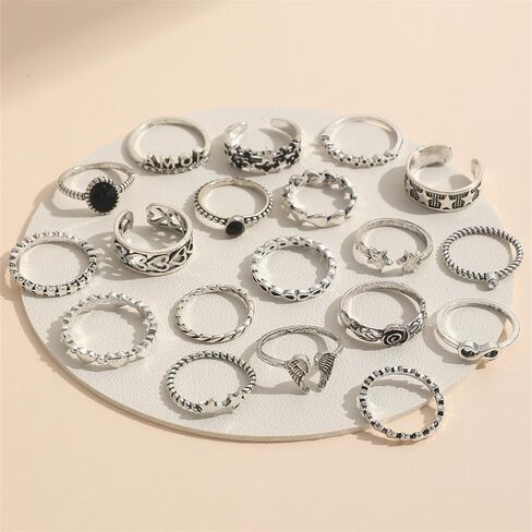 Gothic Knuckle Rings Set for Women, Black Silver Stackable Rings, Vintage Snake Joint Finger Stacking, Boho Y2K Punk Goth Grunge Aesthetic Style Jewelry Accessories in Kuwait