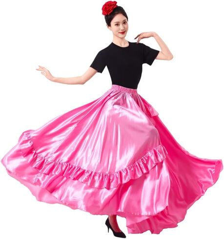 Ruffle Long Full Dancing Circle Maxi Folklorico Flamenco Mexican Dance Class Performance Skirt for Women Costume Party in Saudi Arabia