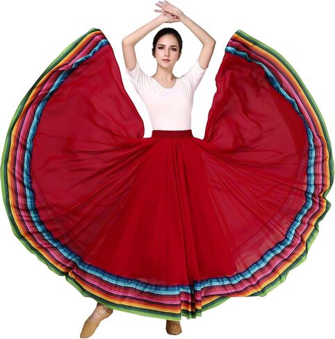 Women's Lyrical Dance Skirt - Chiffon Swing Long Skirt for Mexican & Flamenco Dance in Kuwait