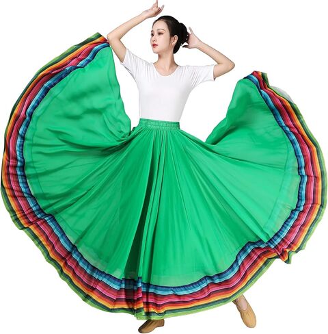 Women's Lyrical Dance Skirt - Chiffon Swing Long Skirt for Mexican & Flamenco Dance in Kuwait