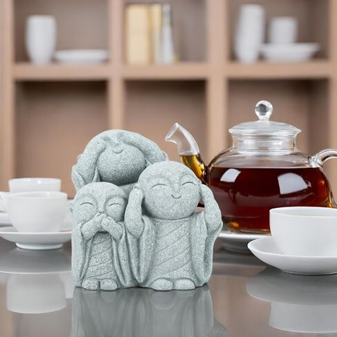 Mini Monk Buddha Statue Green Sandstone Statues Zen Monk Praying Statue Sculptures for Wealth Good Luck Feng Shui Decor Home Fish Tank Aquarium Garden (Style 3) in Saudi Arabia
