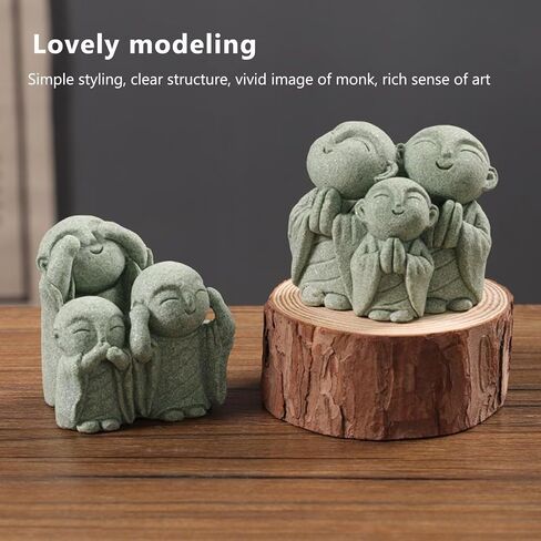 Mini Monk Buddha Statue Green Sandstone Statues Zen Monk Praying Statue Sculptures for Wealth Good Luck Feng Shui Decor Home Fish Tank Aquarium Garden (Style 3) in Saudi Arabia