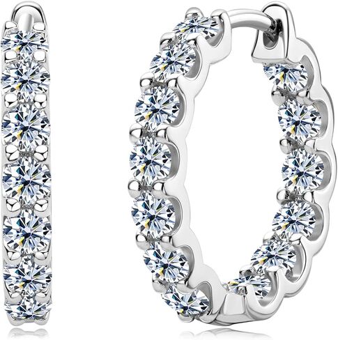 Moissanite Hoop Earrings for Women, 925 Sterling Silver D-E Color Lab Created Imitation-diamond Small Huggie Hoops Earring for Sensitive Ears Hypoallergenic Jewelry in Saudi Arabia
