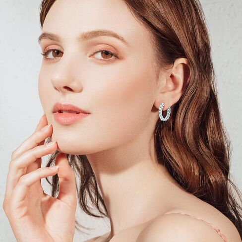 Moissanite Hoop Earrings for Women, 925 Sterling Silver D-E Color Lab Created Imitation-diamond Small Huggie Hoops Earring for Sensitive Ears Hypoallergenic Jewelry in Saudi Arabia