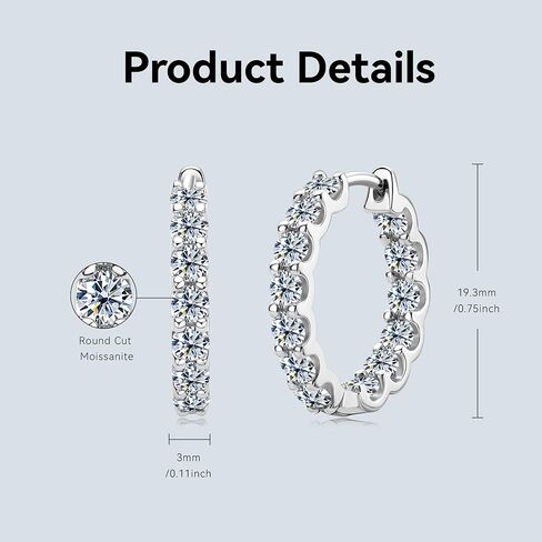 Moissanite Hoop Earrings for Women, 925 Sterling Silver D-E Color Lab Created Imitation-diamond Small Huggie Hoops Earring for Sensitive Ears Hypoallergenic Jewelry in Saudi Arabia