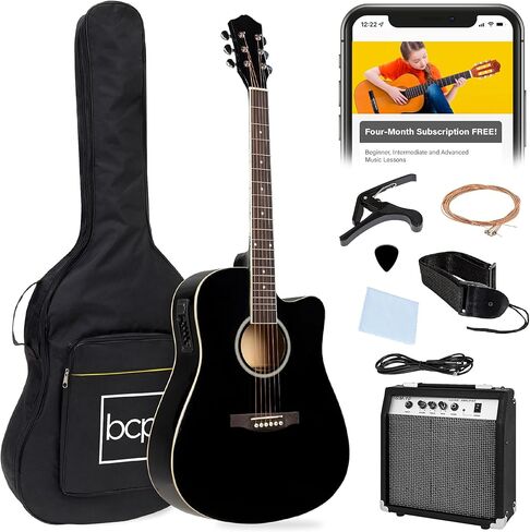 Best Choice Products Beginner Acoustic Electric Guitar Starter Set w/ 41in, All Wood Cutaway Design, Case, Strap, Picks, Tuner - Blue in Kuwait