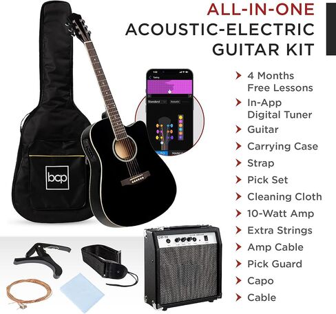Best Choice Products Beginner Acoustic Electric Guitar Starter Set w/ 41in, All Wood Cutaway Design, Case, Strap, Picks, Tuner - Blue in Kuwait