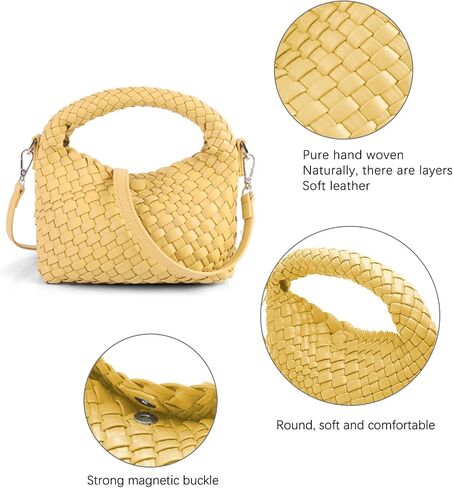 Women's Woven Crossbody Bag, Handmade Braided Tote Purse with Detachable Shoulder Strap, Vintage Small Handbag 12 Colors in Saudi Arabia