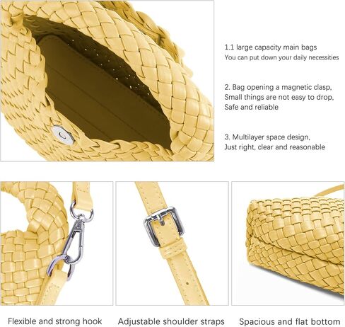 Women's Woven Crossbody Bag, Handmade Braided Tote Purse with Detachable Shoulder Strap, Vintage Small Handbag 12 Colors in Saudi Arabia
