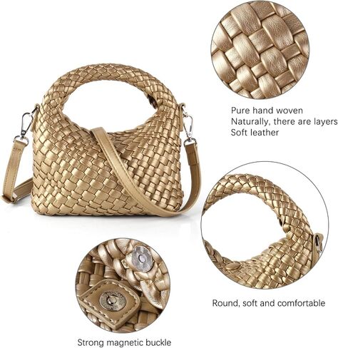 Women's Woven Crossbody Bag, Handmade Braided Tote Purse with Detachable Shoulder Strap, Vintage Small Handbag 12 Colors in Saudi Arabia