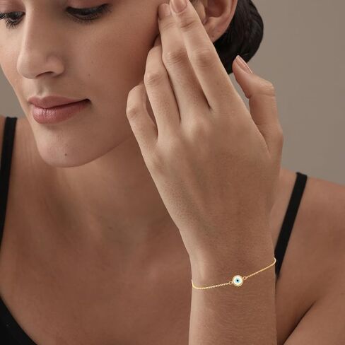 Charmsy 925 Sterling Silver Evil Eye Neckleace Bracelet for Women | 14 كيلو كيلو مطلي بالذهب. حظا سعيدا المجوهرات قلادة in Saudi Arabia
