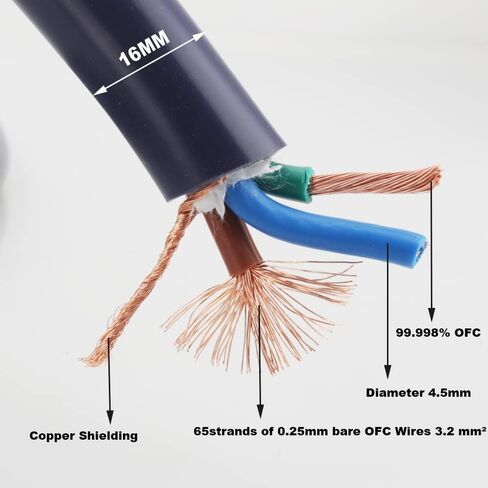 Audiophile HiFi Power Cord, 12AWG US AC Main Supply Cable, NEMA 5-15P Carbon Fibre Red Pure Copper Plug IEC320-C15 Female Connector, 125V/15A for Speaker, Subwoofer, Turntable, AMP, DAC (2m/6.56ft) in Saudi Arabia