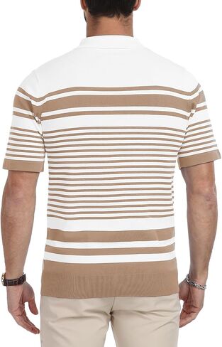 KUYIGO Men's Knit Collared Polo Shirts Short Sleeve Zipper Striped Tops Classic Fit Casual Soft T-Shirt in Saudi Arabia