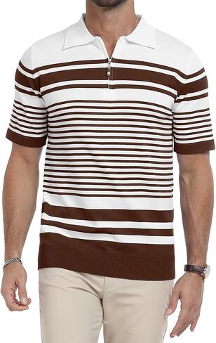 KUYIGO Men's Knit Collared Polo Shirts Short Sleeve Zipper Striped Tops Classic Fit Casual Soft T-Shirt in Saudi Arabia