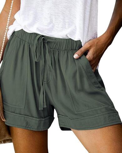 Womens Elastic Waist Drawstring Shorts Beach Shorts Lightweight Athletic Shorts Comfy Short Pants with Pockets in Saudi Arabia