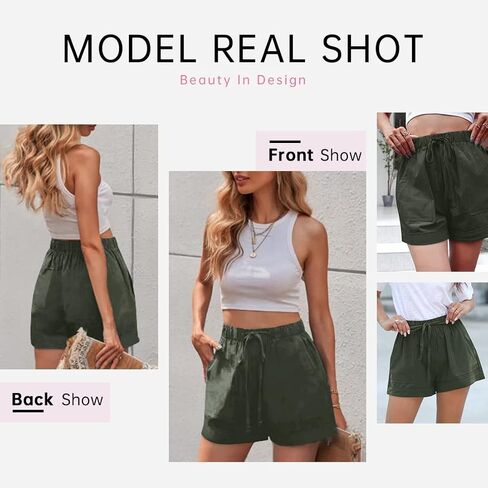 Womens Elastic Waist Drawstring Shorts Beach Shorts Lightweight Athletic Shorts Comfy Short Pants with Pockets in Saudi Arabia