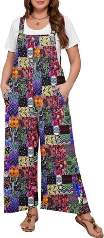 Aulooks Plus Size Women's Adjustable Straps Jumpsuits Casual Loose Wide Leg Overalls with Pockets in Saudi Arabia