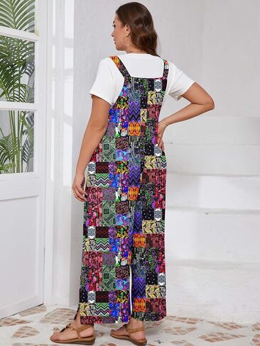 Aulooks Plus Size Women's Adjustable Straps Jumpsuits Casual Loose Wide Leg Overalls with Pockets in Saudi Arabia