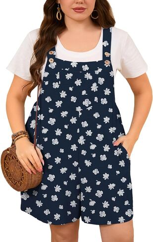 Aulooks Plus Size Women's Adjustable Straps Jumpsuits Casual Loose Wide Leg Overalls with Pockets in Saudi Arabia