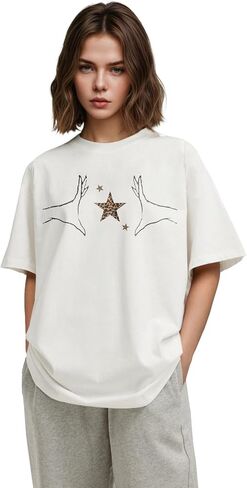 Star Leopard Cheetah Graphic Print Tees Short Sleeve Crewneck Tops Baggy Trendy Casual Oversized Cozy Shirts in Saudi Arabia
