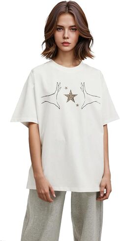 Star Leopard Cheetah Graphic Print Tees Short Sleeve Crewneck Tops Baggy Trendy Casual Oversized Cozy Shirts in Saudi Arabia
