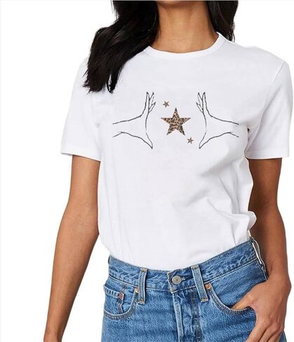 Star Leopard Cheetah Graphic Print Tees Short Sleeve Crewneck Tops Baggy Trendy Casual Oversized Cozy Shirts in Saudi Arabia