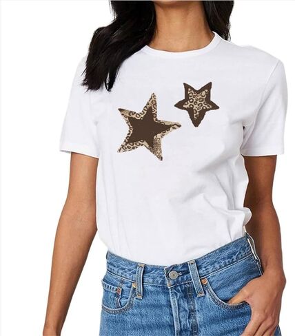 Star Leopard Cheetah Graphic Print Tees Short Sleeve Crewneck Tops Baggy Trendy Casual Oversized Cozy Shirts in Saudi Arabia
