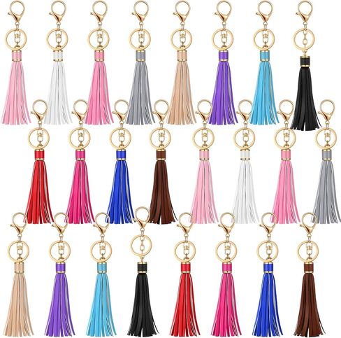 Hicarer Leather Tassels Keychain Key Rings Circle PU Leather Women Tassel Keychain Bulk Lanyard Key Chain Holder with Lobster in Saudi Arabia
