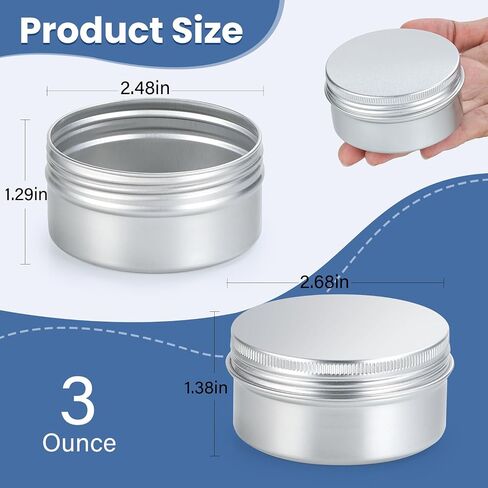 3oz علب الصفيح المصنوعة من الألومنيوم يمكن 10 حوض ، 3 أوقية القصدير مع أغطية قابلة لإعادة ملء الحاويات مع سطح المسمار وملصقات للمصباح والشمعة أو التوابل أو المسكنات (الفضة) in Saudi Arabia