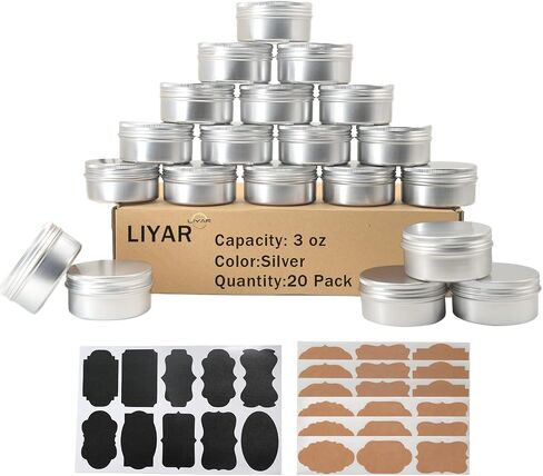 3oz علب الصفيح المصنوعة من الألومنيوم يمكن 10 حوض ، 3 أوقية القصدير مع أغطية قابلة لإعادة ملء الحاويات مع سطح المسمار وملصقات للمصباح والشمعة أو التوابل أو المسكنات (الفضة) in Saudi Arabia