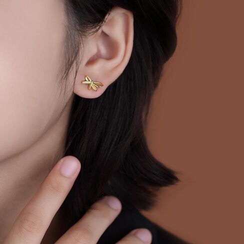 Reffeer Solid 925 Sterling Silver Bow Stud Earrings for Women Teens Small Ribbon Stud Earrings Bowknot in Saudi Arabia