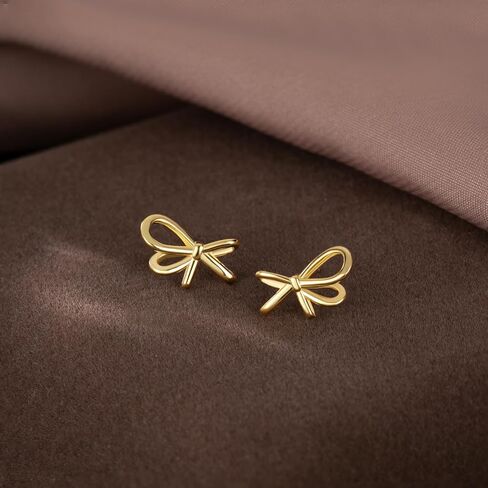 Reffeer Solid 925 Sterling Silver Bow Stud Earrings for Women Teens Small Ribbon Stud Earrings Bowknot in Saudi Arabia