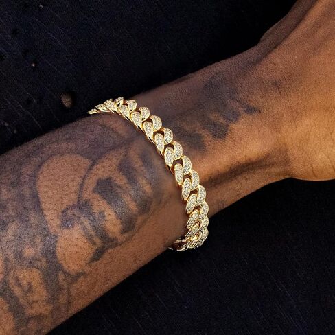 KRKC&CO 12mm/18mm Cuban Link Bracelet, 14k Gold Iced Out Bracelet for Men, Prong-Setting 5A CZ Stones, Durable Street-wear Hip Hop Jewelry, Cuban Link Curb Chain 7 8 9 7.5 8.5 Inches in Saudi Arabia