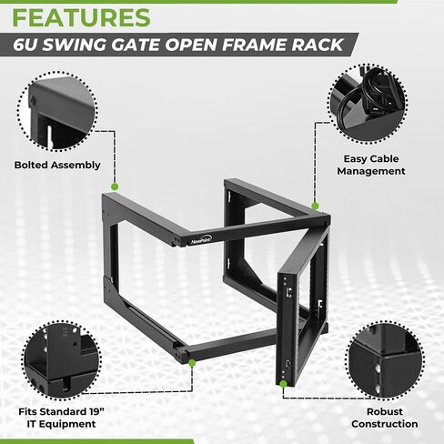 NavePoint 9U Wall Mount Open Frame Network Rack, Swing Out Hinged Gate,24 Inch Depth, Holds Network Servers and AV Equipment, Easy Rear Access to Equipment, Gate Opens 180 Degrees from Either Side in Saudi Arabia
